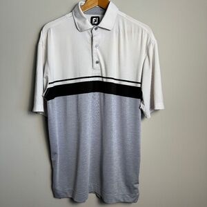 FootJoy FJ‎ Men's Gray/White Performance Short Sleeve Golf Polo Shirt Size Large